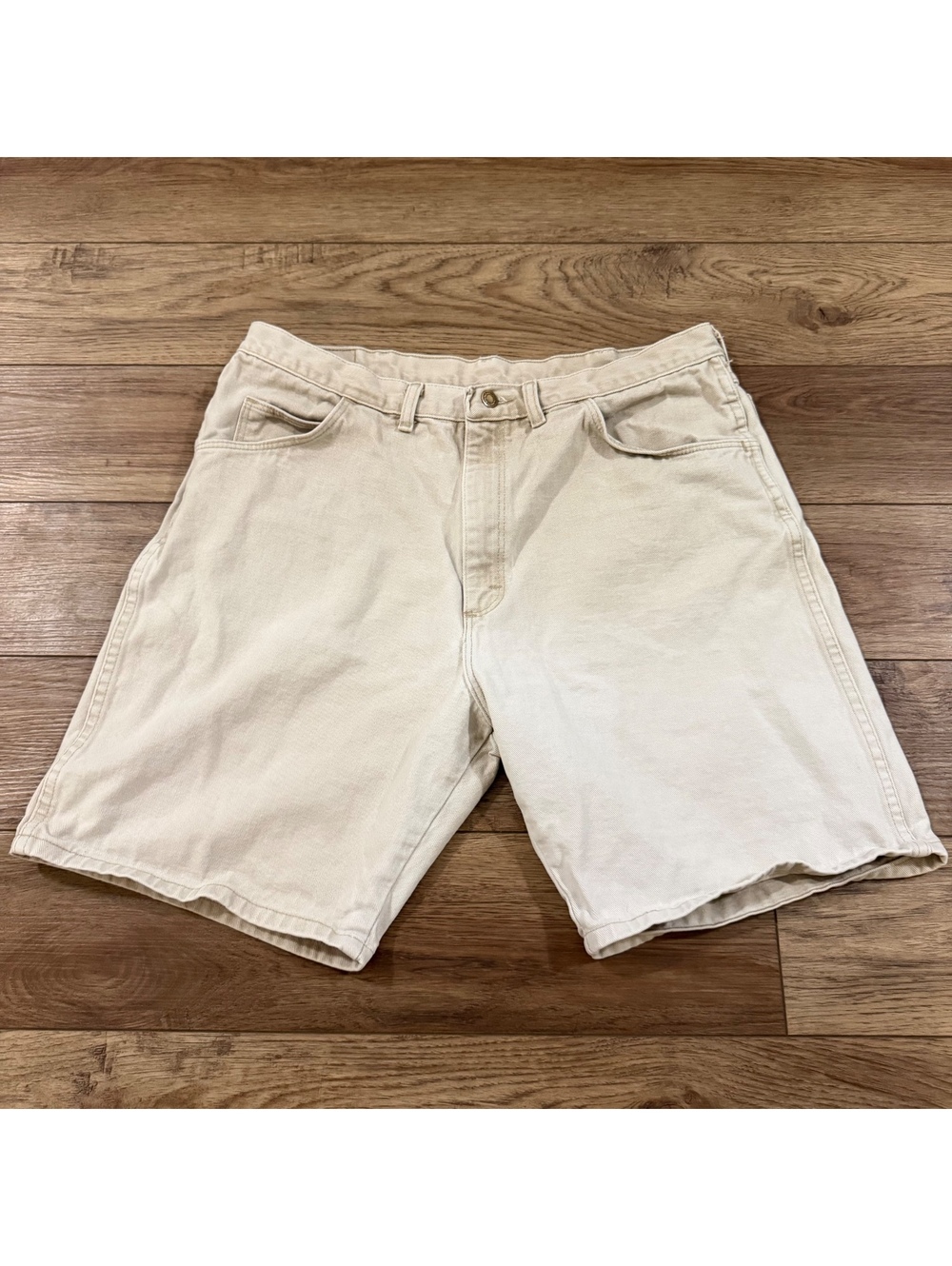 Vtg 90s Wrangler Cream Denim Shorts Jorts Mens 36